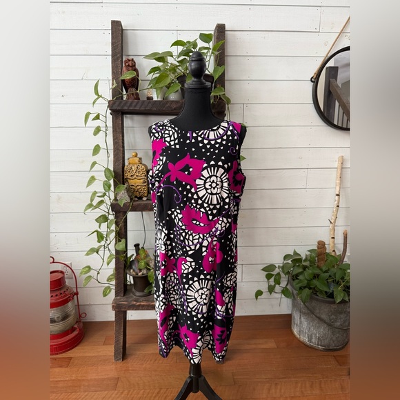 Dress Barn Floral Sleeveless Black, White, Pink and Purple Dress Size 16 - Picture 5 of 17